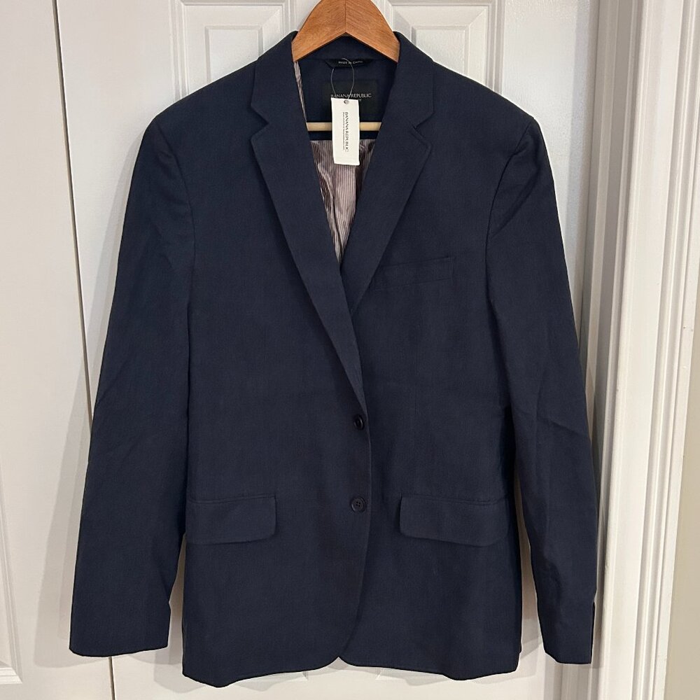 Banana Republic Tailor Slim Fit Micro-Herringbone Navy Blazer 42R